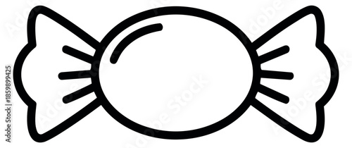 Line art illustration of a wrapped candy depicting a sweet treat for confectionery design