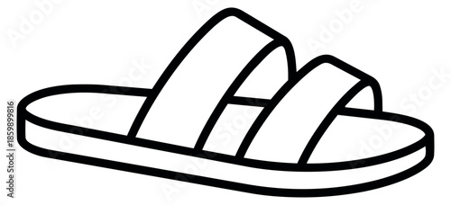Line art illustration of a single slipper depicting casual summer footwear for leisure