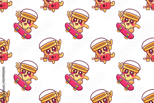cheerful bucket character seamless pattern illustration background 
