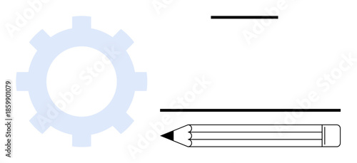 Innovation, creativity, productivity, workflow, planning, brainstorming. Gear symbol, pencil and lines. Innovation and creativity tools concept for planning and productivity