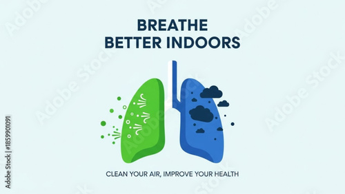 Healthy lungs breathing clean air indoors improves wellbeing and prevents pollution damage
