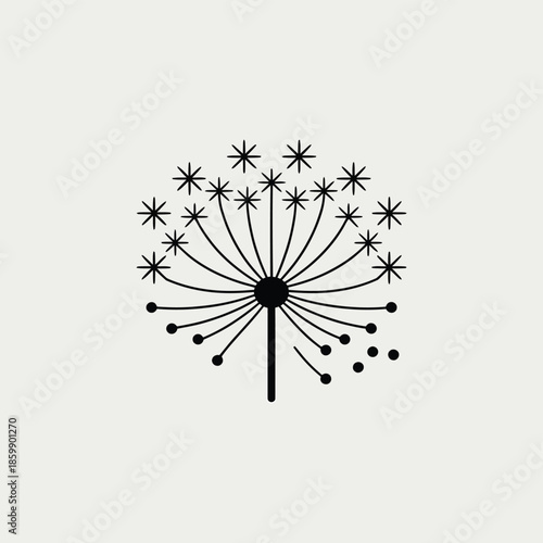 A delicate dandelion seed head illustration on a plain background