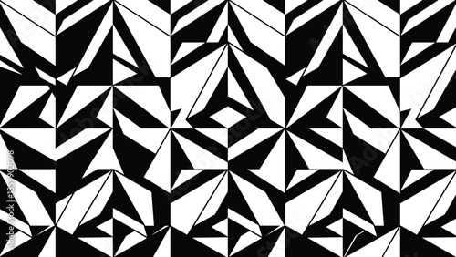 Abstract black and white geometric triangle background with sharp angular shapes, bold contrast pattern and modern graphic texture for creative design projects