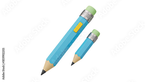 Two Blue Pencils with Green Erasers and Yellow Accents