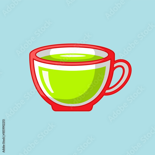 Illustration of a Red Cup Filled with Green Tea.