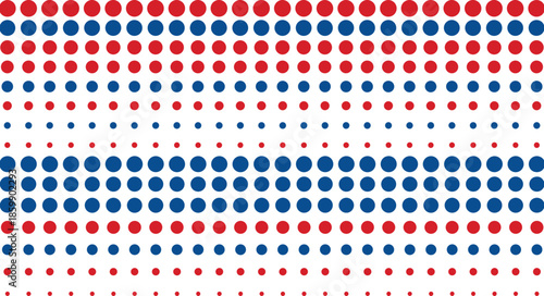 Abstract red and blue dotted pattern background with rows of circles in different sizes, modern halftone design texture for creative projects
