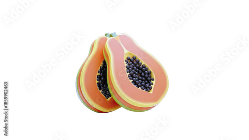 Two Halves of a Papaya with Seeds