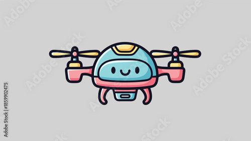 Cute Cartoon Drone Illustration with Smiling Face and Pink Accents.