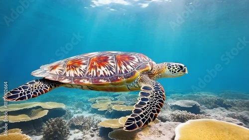 Wallpaper Mural Hawksbill Sea Turtle Navigates Through a Stunning Coral Reef Ecosystem Torontodigital.ca