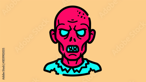 Cartoon Zombie with Glowing Eyes and Pink Skin.