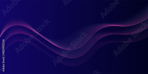 Abstract glowing wave lines on dark blue background. Dynamic wave pattern. Modern flowing wavy lines. Futuristic technology concept. Suit for banner, poster, cover, brochure, flyer, website. vector