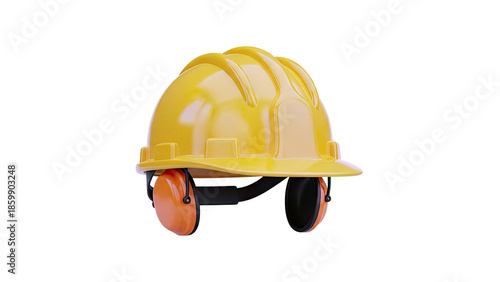 Yellow Hard Hat with Orange Ear Muffs