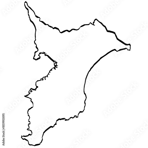 千葉県地図 筆タッチ 和風 関東 東日本 / A brushstroke map of Chiba prefecture
