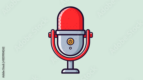 Cartoon Illustration of a Classic Red and Silver Microphone.
