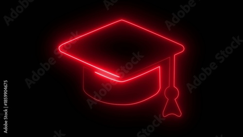 Konstfotografi A neon red graduation cap glows brightly against a dark background