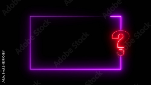 Photography A neon-lit purple rectangle with a red question mark on a black background