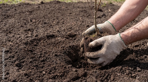 hand planting potatoes in soil