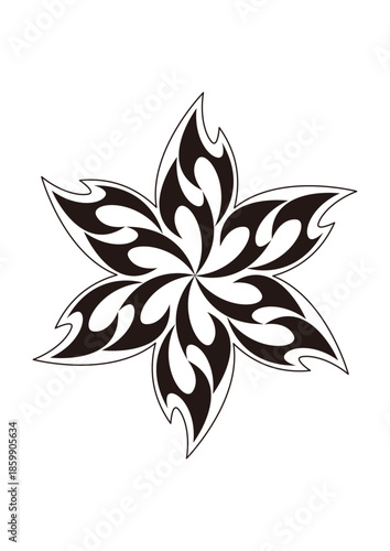 服の模様やタトゥー、ファッションにも映えるトライバルデザインのフラワーモチーフ、ベクター素材、イラスト素材