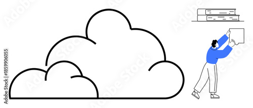Cloud computing concept. Cloud stands for remote data storage and user-friendly access. Cloud computing used for collaborative tools, digital storage, IT management, and online learning
