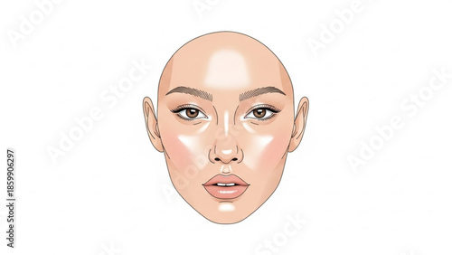 Illustration of a woman's face with highlighted makeup areas on a white background