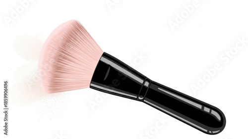 Makeup brush with powder on white background, cosmetic tool for applying face makeup, beauty product
