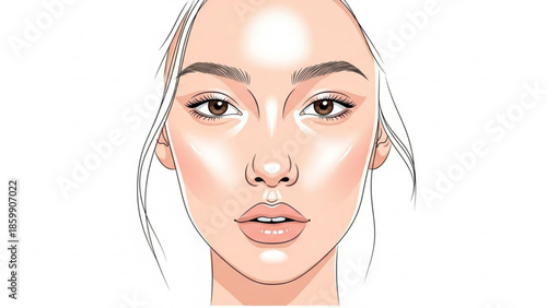 Highlighter makeup on a woman's face for glowing skin and beauty routine