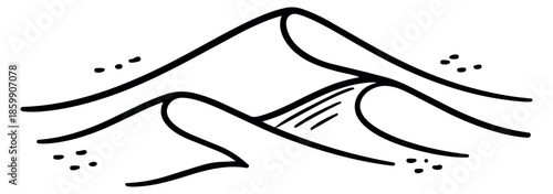 Hand drawn illustration of sand dunes depicting a desert landscape for nature concepts