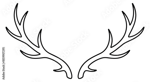 Line art illustration of deer antlers depicting a symmetrical outline for winter and wildlife designs