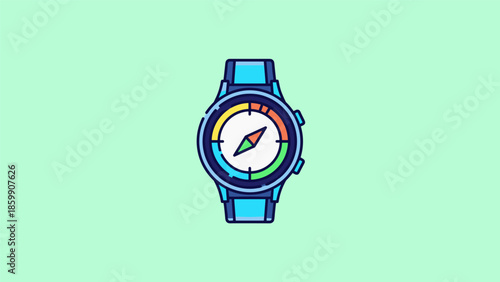 Illustration of a blue smartwatch with a compass face.