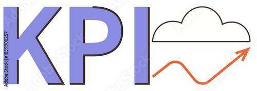 KPI letters beside a cloud and rising orange line graph. Ideal for business growth, data analysis, performance measurement, cloud computing, strategic planning, success metrics, simple flat metaphor