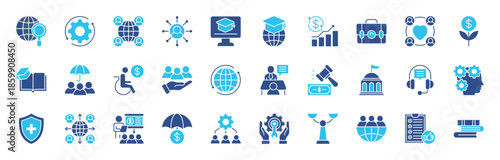 Social Policy color icon set collection. Welfare, government, society, service, education, reform, health care, legislation, medicine, law and more. editable stroke. vector illustration eps 10