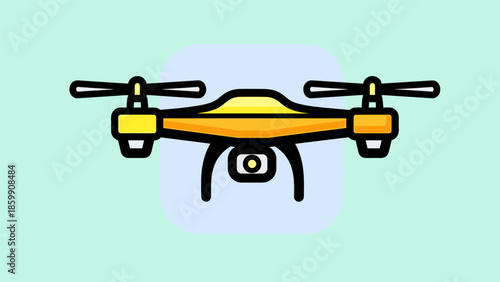 Illustration of a yellow drone with black accents and propellers.