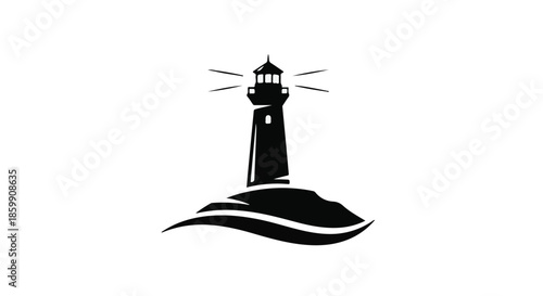 Classic lighthouse standing tall on a rocky shore, casting a guiding light.