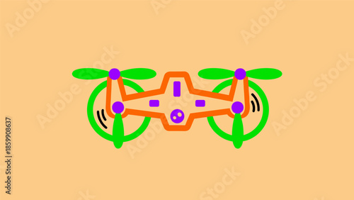 Stylized Drone Illustration with Green Rotors and Purple Accents.