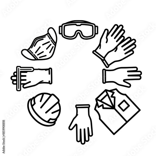 safety equipment set icons.