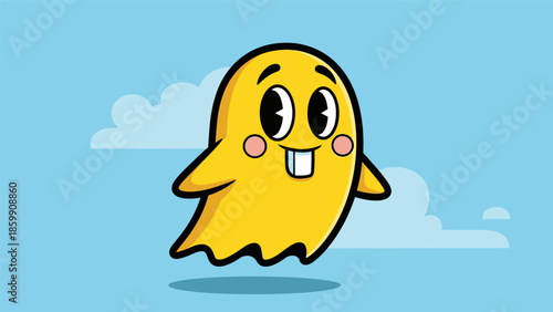Cheerful Yellow Ghost Character with Rosy Cheeks and Buck Teeth.