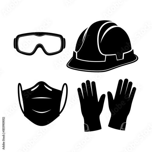 Safety Equipment Set - Hard Hat Gloves Mask Goggles.