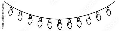 Hand drawn line art string lights set featuring a decorative garland of bulbs for festive occasions