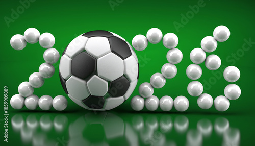 Soccer ball surrounded by white balls on green background