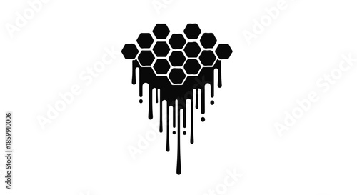 Abstract honeycomb dripping with dark liquid, symbolizing nature and industry.