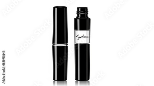 Black liquid eyeliner pen with cap, cosmetic makeup product, isolated on white background