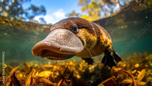 Platypus Foraging Underwater in Clear Stream