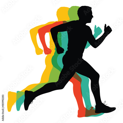 Silhouette of a runner with colorful motion trails behind him