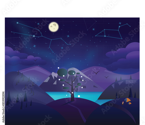 The Silent Watch of the Luminous Tree Under the Celestial Veil