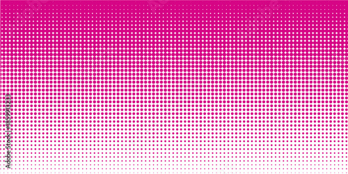 Pink pattern background. Magenta dotted halftone gradient border. Pink screen print halftone sky gradation. Vector horizontal geometric backdrop. CMYK effect seamless pattern. Abstract screentone bg.