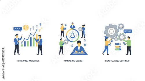 Business analytics managing ideas and developing strategies illustration.