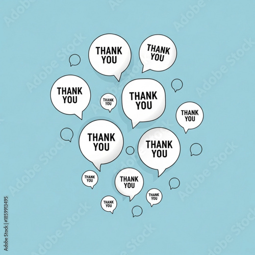 Appreciation Cloud: A visually captivating illustration, where speech bubbles expressing Thank You float, creating a dynamic representation of gratitude. 