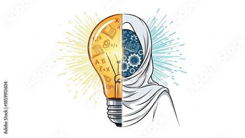 Illumination of Ideas: A symbolic representation showing intellectual fusion and enlightenment.