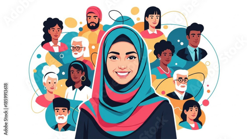 Diversity in Harmony: A vibrant artwork celebrates the beauty of inclusion, showcasing a central figure surrounded by a mosaic of diverse faces, each representing the richness of the human experience.