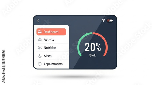 Fitness tracker dashboard interface with progress circle activity and sleep tracking for health apps flat vector design